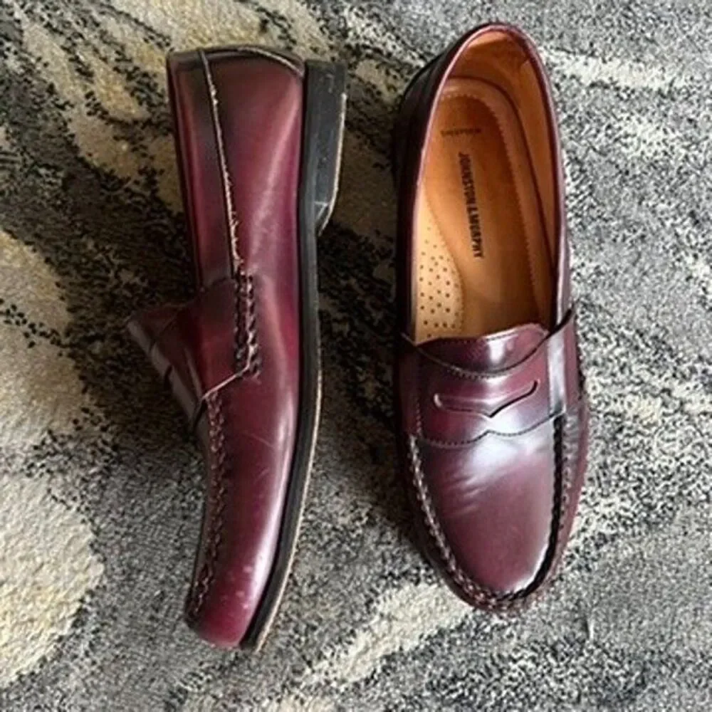 Johnston & Murphy Burgundy Full-Grain Leather Hayes Penny Loafers Mens Size 10M
